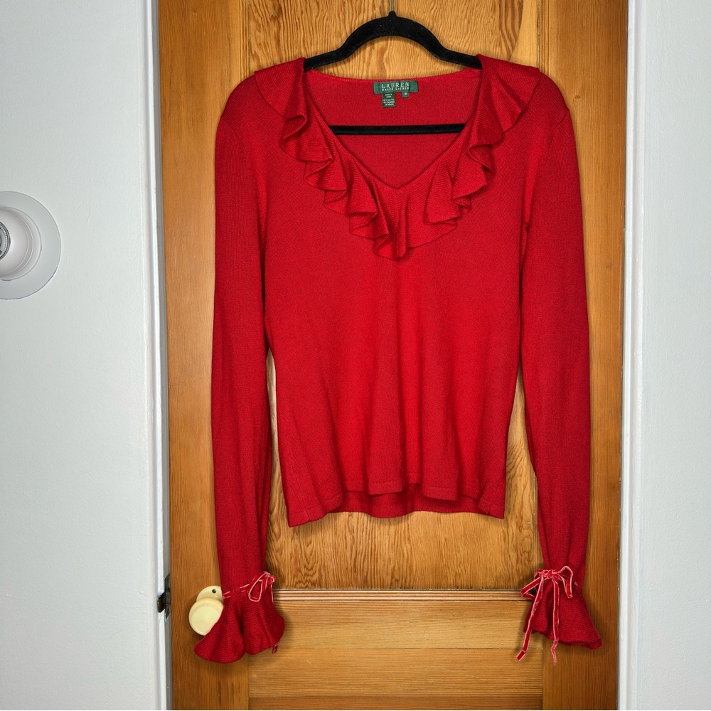 VTG vintage lauren ralph lauren silk cashmere blend long sleeve ruffle sweater